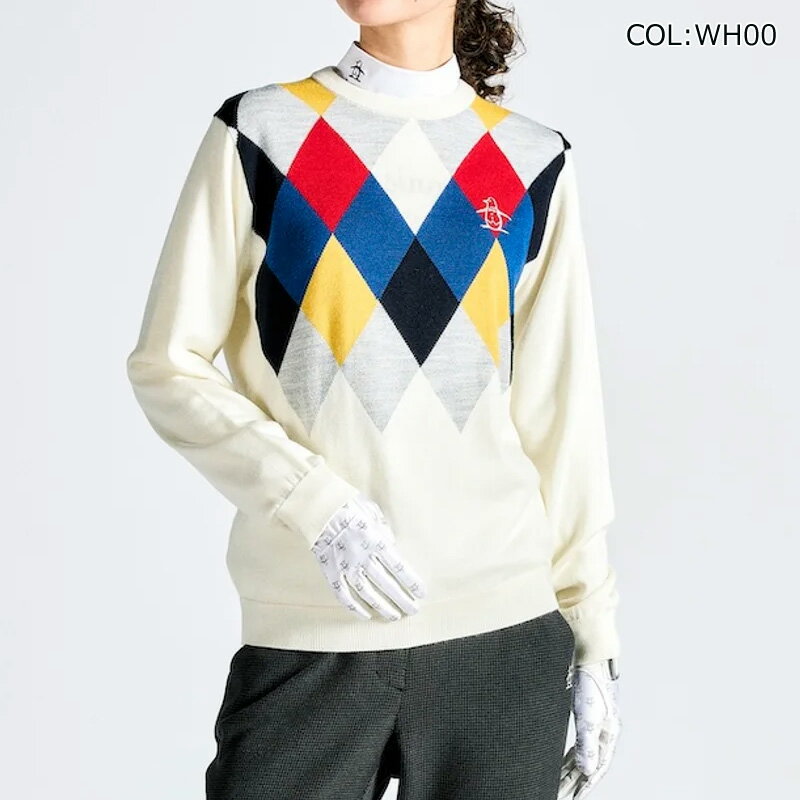 マンシングウェア Munsingwear MG4FST80L レディース クールネックセーター アーガイル柄 手洗い可 ゴルフウェア スポーツウェア 秋冬