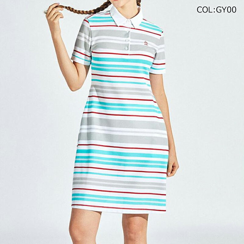 マンシングウェア Munsingwear MG5SOP21L レディース ワンピース 半袖 ボーダー柄 吸汗速乾 インナーパンツ付き ゴルフウェア スポーツウェア 春夏