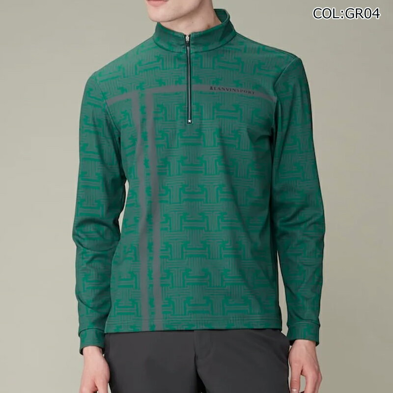 ランバン LANVIN VG4FLS41M メンズ 長袖シャツ モノグラム柄 ハーフジップ 保温 ストレッチ ゴルフウェア スポーツウェア 秋冬