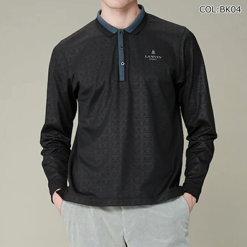 ランバン LANVIN VG4FLS44M メンズ モノグラム柄 長袖ポロシャツ 保温 UVカット ゴルフウェア スポーツウェア 秋冬春