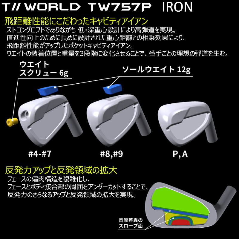 本間ゴルフ(HONMA/ホンマ) ツアーワールド '22 TW757P 単品 アイアン 右用 TW757専用 ヴィザード カーボンシャフト 2