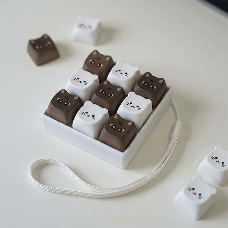 フィジェット 9キー キーホルダー かわいい スクエア 猫柄 犬 クリック音 キーボー...