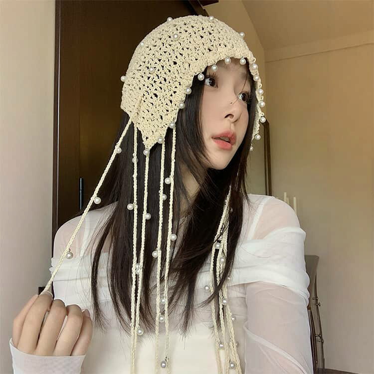 レディース 帽子 ハット パール付き ニット帽 帽子 サマーニット帽 ファッション小...