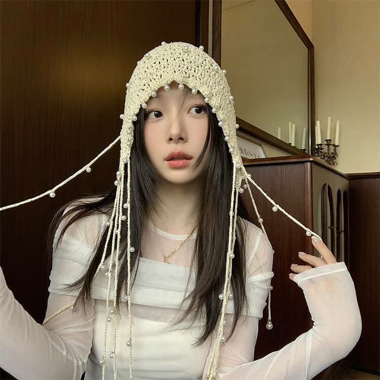 レディース 帽子 ハット パール付き ニット帽 帽子 サマーニット帽 ファッション小...
