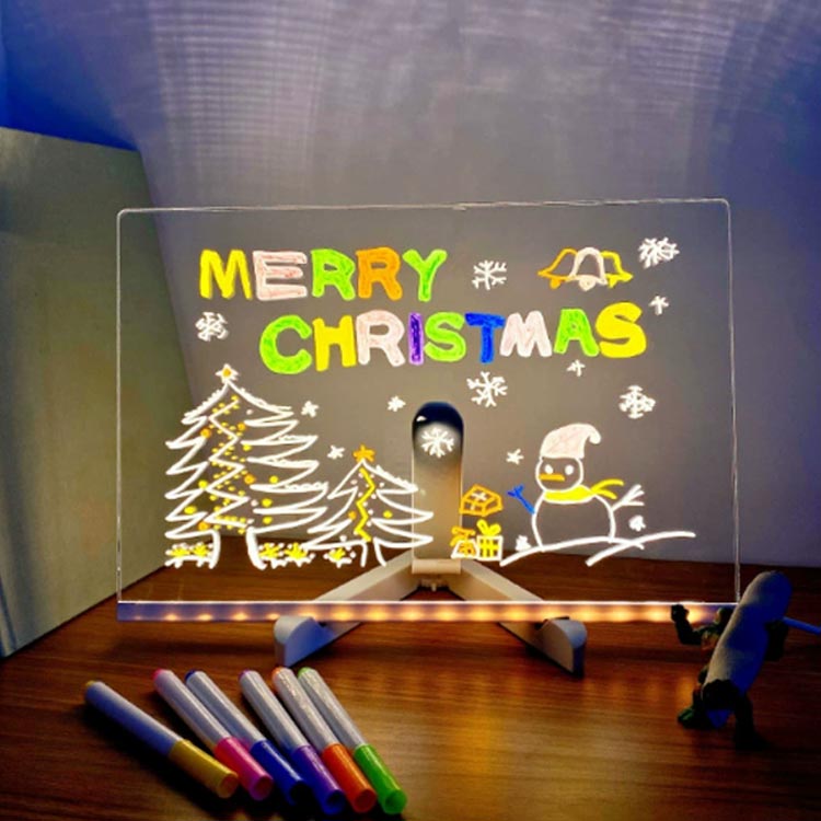 メッセージボード 店頭看板 20cm×20cm LEDメッセージボード LEDメッセージボード スタンド+12色ペン付き 1台2役 手書きLED看板 ライティングボード 15cm×15cm LEDクリアボード アクリル看板 透明LEDボード 掲示板 メモ帳 伝言ボード 2