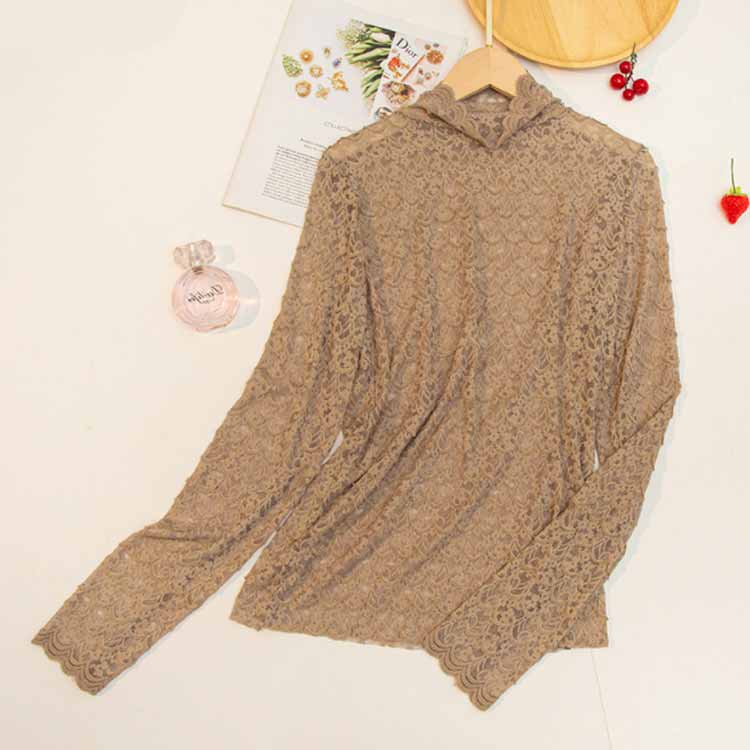 【送料無料】レースブラウス トップス レディース 総レース チュールトップス カットソー シースルー 長袖 シャツ ハイネック スタンドカラー 立ち襟 レイヤード インナー ストレッチ スリム オフィス 花柄 きれいめ オフィス 通勤 おしゃれ