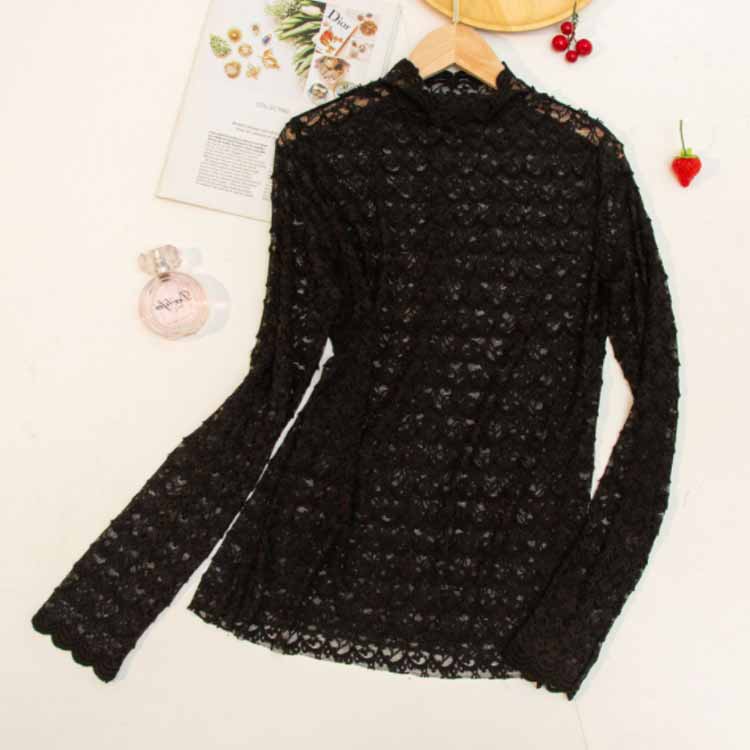 【送料無料】レースブラウス トップス レディース 総レース チュールトップス カットソー シースルー 長袖 シャツ ハイネック スタンドカラー 立ち襟 レイヤード インナー ストレッチ スリム オフィス 花柄 きれいめ オフィス 通勤 おしゃれ