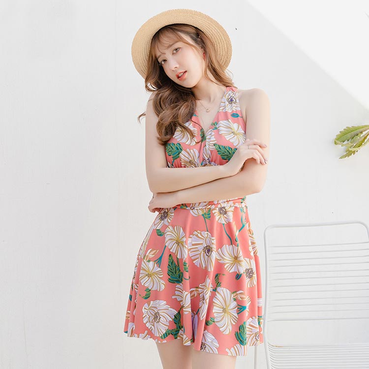 レディース水着 花柄 ワンピース 体型カバー 連体式 ワンピ水着 女性みずぎ パット付き ノンワイヤー オールインワン 大人 ショートパンツ付き