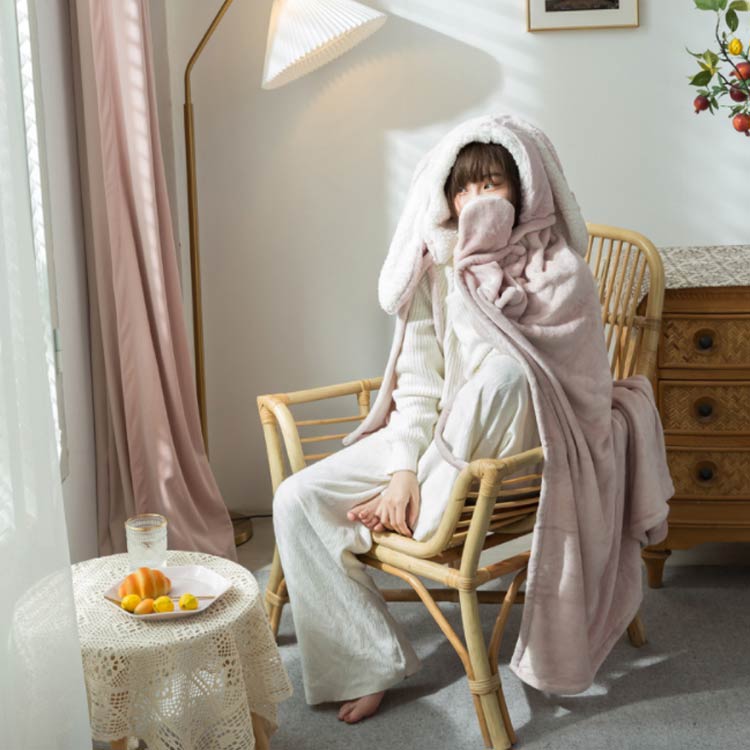 ブランケット 着る毛布 フード付き うさ耳 可愛い 大判 ひざ掛け ポンチョ もこもこ レディース 子供 防寒対策 オフィス 車用 仮装 firststep2-10003068 firststep サンプル画像2