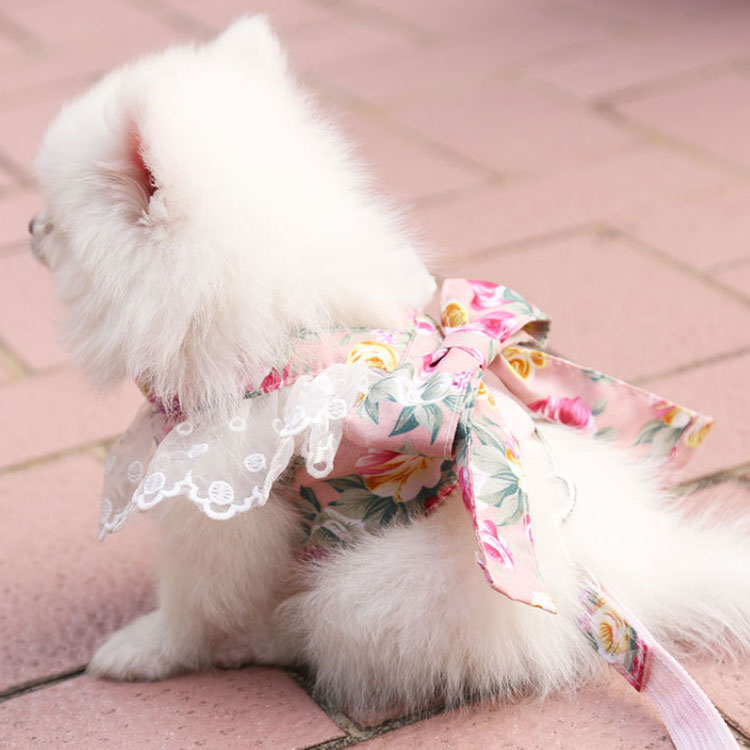 送料無料 ペット ハーネス 犬 猫 小型犬 リボンハーネス リード付き レース ワンピース ペット服 ペットウェア フラワー 花柄 総柄 お散歩 お出かけグッズ キュート 犬用品 愛犬 ドッグ ドッグ用品 キャット 猫 ペット用品 オシャレ 可愛い 全3色 2