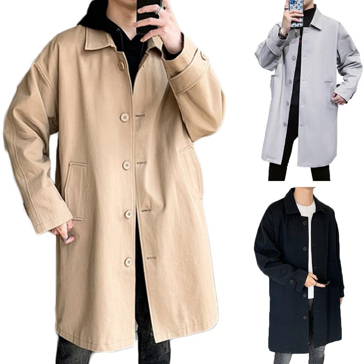 トレンチコート メンズ 春秋冬 ジャケット コート カジュアル ビジネス 兼用 ロングコート 無地 ロングジャケット M-3XL 送料無料
