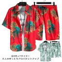 上下セット リゾート 総柄 メンズ 旅行 半袖シャツ カジュアル ショートパンツ ショートパンツ セットアップ ビーチ トップス 短パン 半ズボン 夏服 おしゃ...
