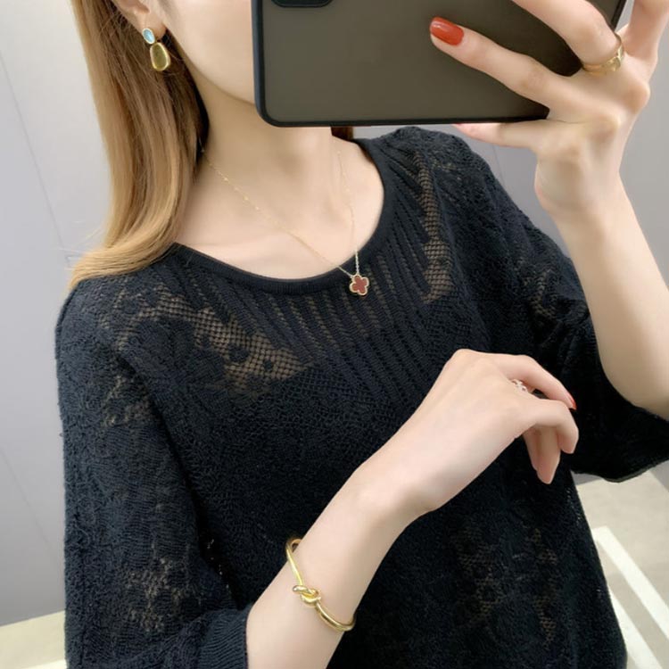 トップス カットソー プレゼント 透け感 涼しい 丸ネック 女性 レディース サマーニット 春夏秋 薄手 編みニット 通気 きれいめ 7分袖 おしゃれ 大人 体型カバー 上品 大きいサイズ 無地 プレゼント ギフト ニット