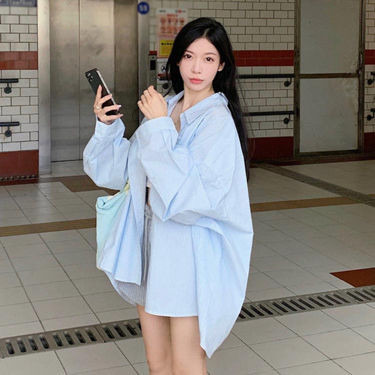 オーバーシャツ ラッシュガード レディース トップス ラッシュガード シャツ ブラウス 長袖 春 夏 秋 UVカット ストライプ 体型カバー 釣り ランニング ガーデニング キャンプ バーベキュー プール 水着 海水浴 フェス 日焼け防止 春夏 紫外線対策 UV対策 firststep2-10007035 firststep サンプル画像3