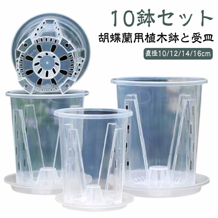 10鉢セット 胡蝶蘭 植木鉢 育苗ポット 透明 穴付き 屋内 屋外 胡蝶蘭の植え替え 鉢 プラスチック 蘭の鉢 受皿付き オーキッドポット オーキッドプランター 観葉植物 植木鉢 多肉植物 洋蘭 胡蝶蘭 プランター 保育園ポット 直径10/12/14/16cm