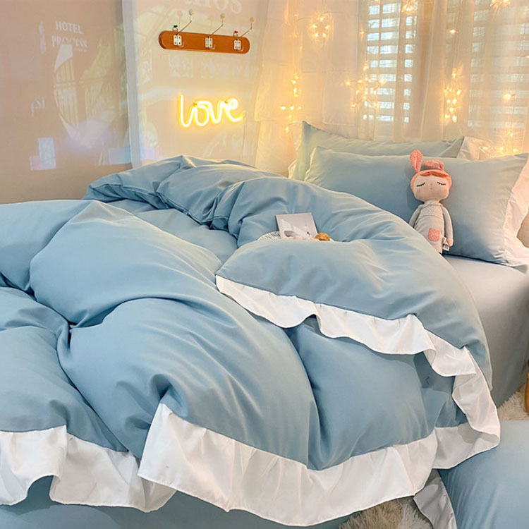 布団カバー 4点セット シングル セミダブル 掛け布団カバー ベッドカバー 枕カバー2枚 寝具カバー フリル付き かわいい モノトーン おしゃれ 北欧 丸洗いOK 無地 抗菌 防ダニ 洋式 [2]