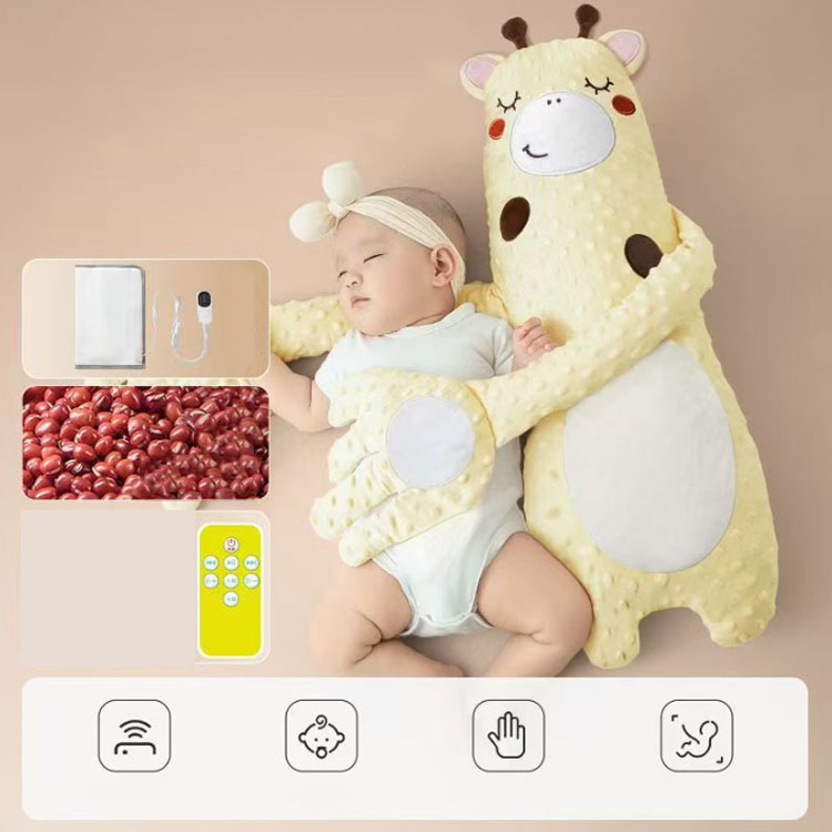 firststepの寝かしつけ用 ぬいぐるみ 指が動き リモコン付き 手ひら なだめる手 ベビー 赤ちゃん 安眠 夜泣き対策 クッション 小豆充填 排気促進 快眠 加熱クッション 驚愕防止枕 吐き戻し防止 電動式 アニマル 可愛い おねんね抱っこ｜アングル2
