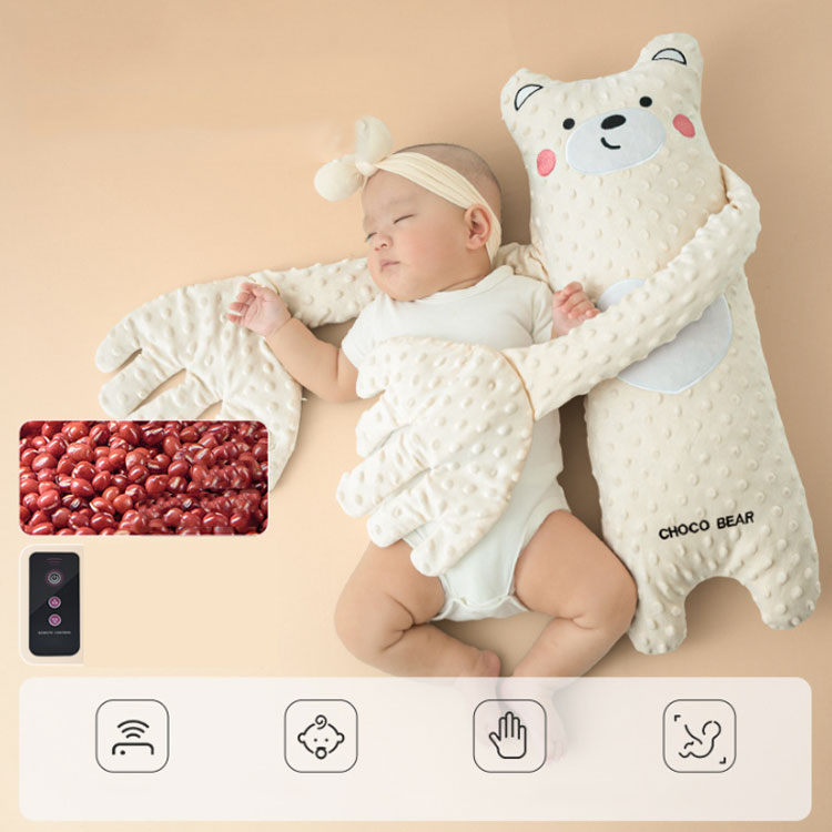 firststepの寝かしつけ用 ぬいぐるみ 指が動き リモコン付き 手ひら なだめる手 ベビー 赤ちゃん 安眠 夜泣き対策 クッション 小豆充填 排気促進 快眠 加熱クッション 驚愕防止枕 吐き戻し防止 電動式 アニマル 可愛い おねんね抱っこ｜アングル3