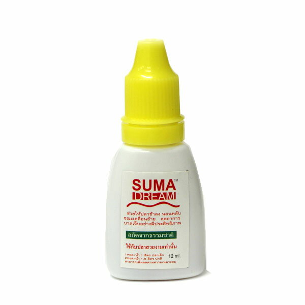 SUMA　DREAM ●ベタの輸送時に使用する麻酔薬です。 ●輸送時に使用する事で活性を下げ、輸送ストレスを軽減します。
