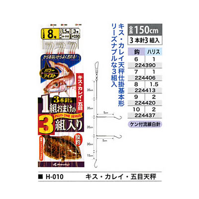 エントリーして店内3点購入でP10倍！9日1:59までまるふじ キス・カレイ・五目 3本針3組入 H-010 (投げ釣り仕掛け)