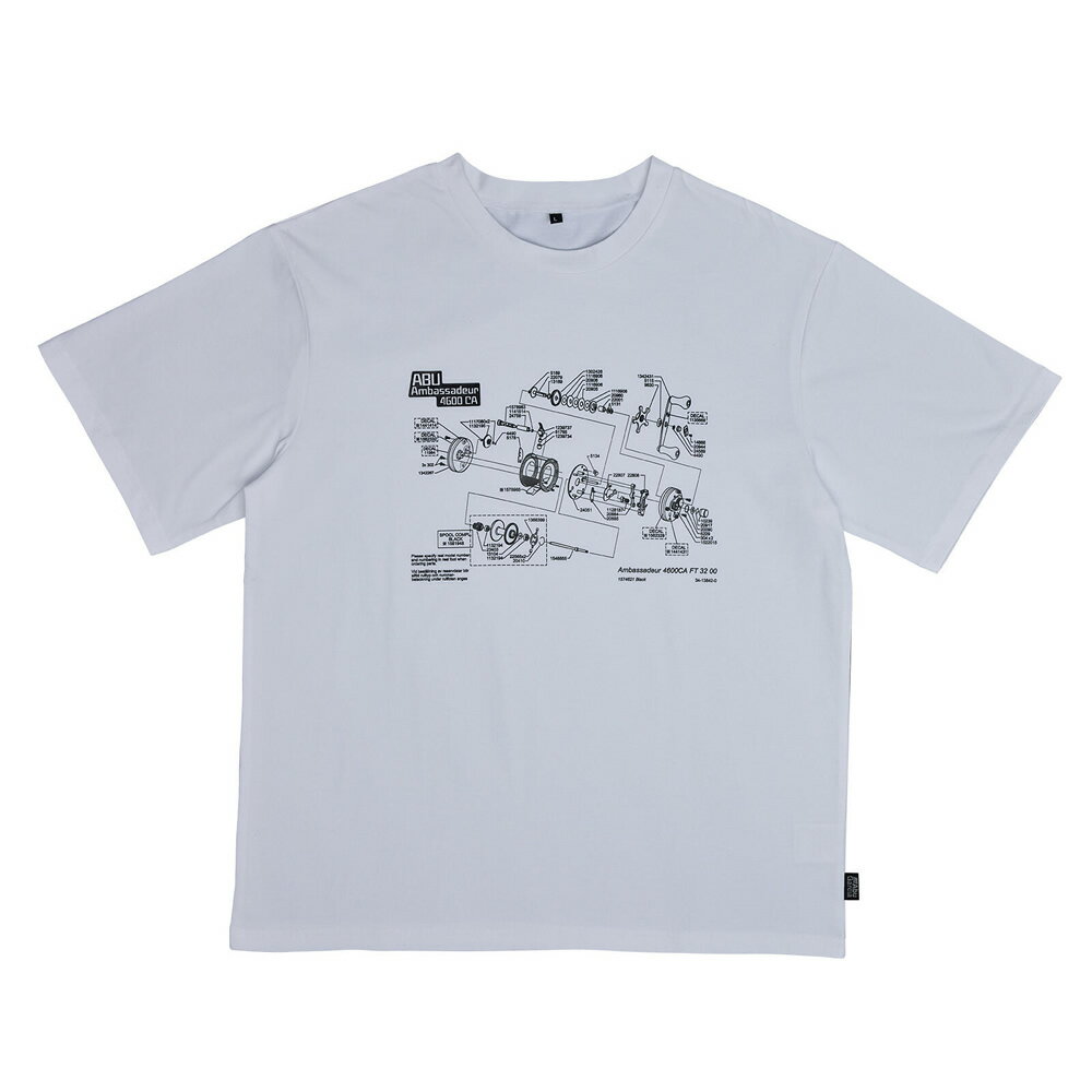 アブガルシア バグオフ 4600CA展開図T ホワイト (フィッシングシャツ Tシャツ) 1