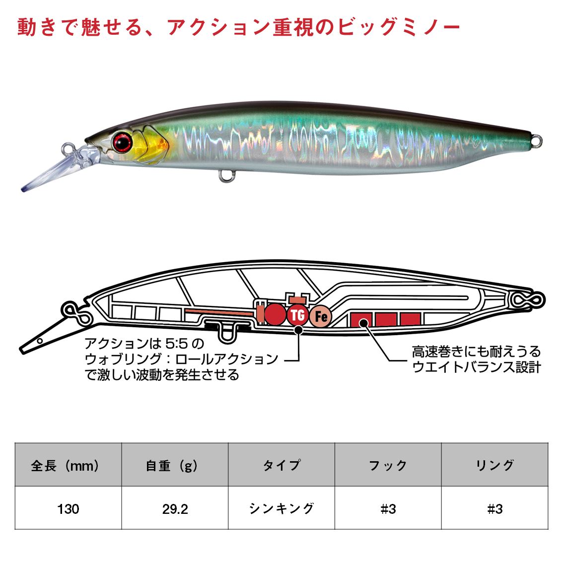 リベラリストミノー130S マットゴーストワカサギ の商品画像2枚目