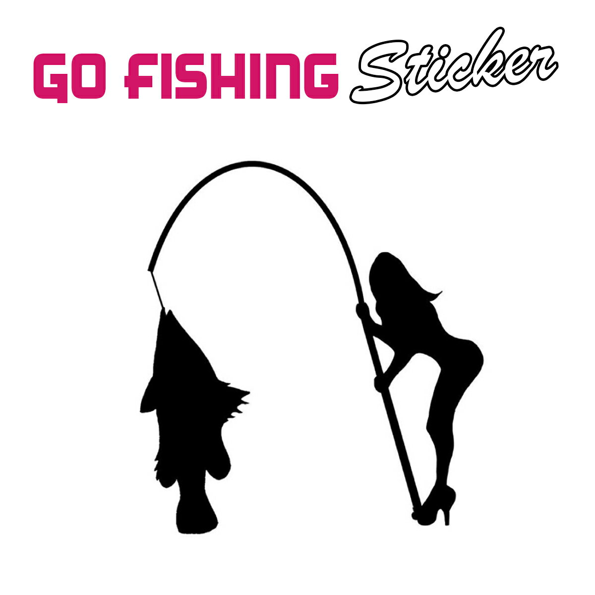 フィッシングステッカー 「Go Fishing」 またまた美女に釣られました 15×15cm 貼付用ヘラ付 オルルド釣具 釣り 釣り具