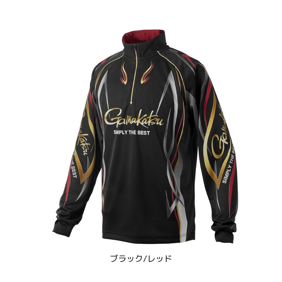 GM3734 2WAYプリントジップシャツ(長袖) #Lサイズ #ブラック/レッド （がまかつ） 2025年新製品