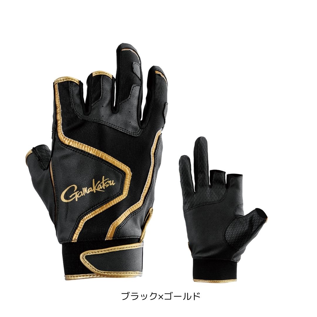 GM7306 ストレッチフィッシンググローブ(3本切) #LLサイズ #ブラック×ゴールド （がまかつ） 2025年新..