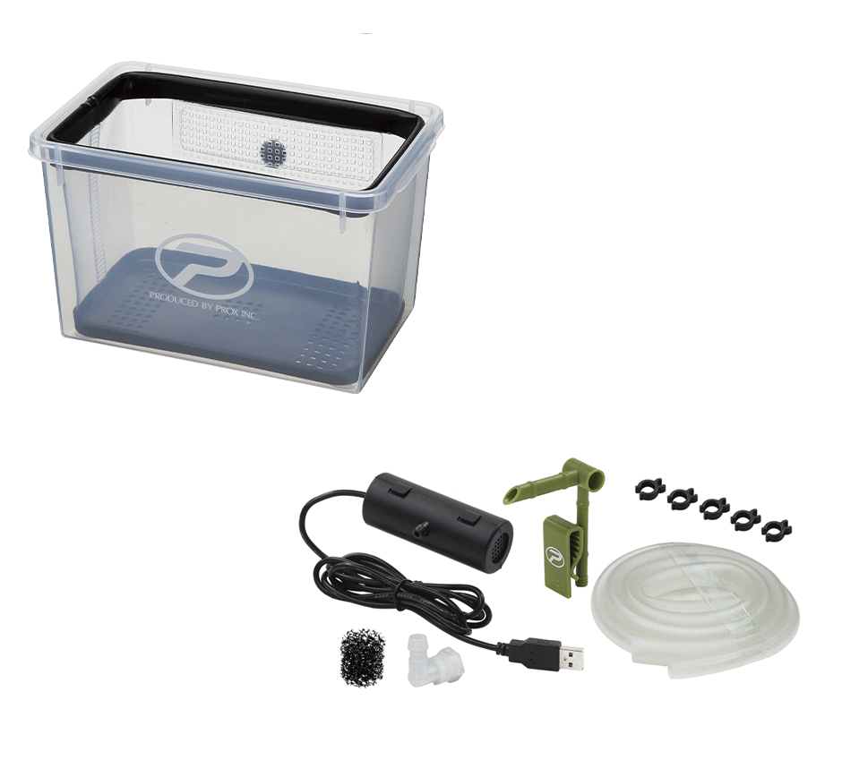 プロックス/PROX　攻棚ワカサギ水切り水槽ハード（ブラック）+湖水汲み上げ循環ポンプmini セット