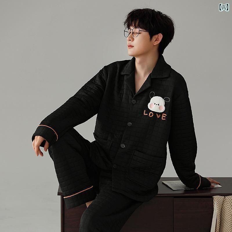 パジャマ ルームウェア ナイトウェア カップル キルティング レディース 秋冬 綿 厚手 暖かい メンズ ..