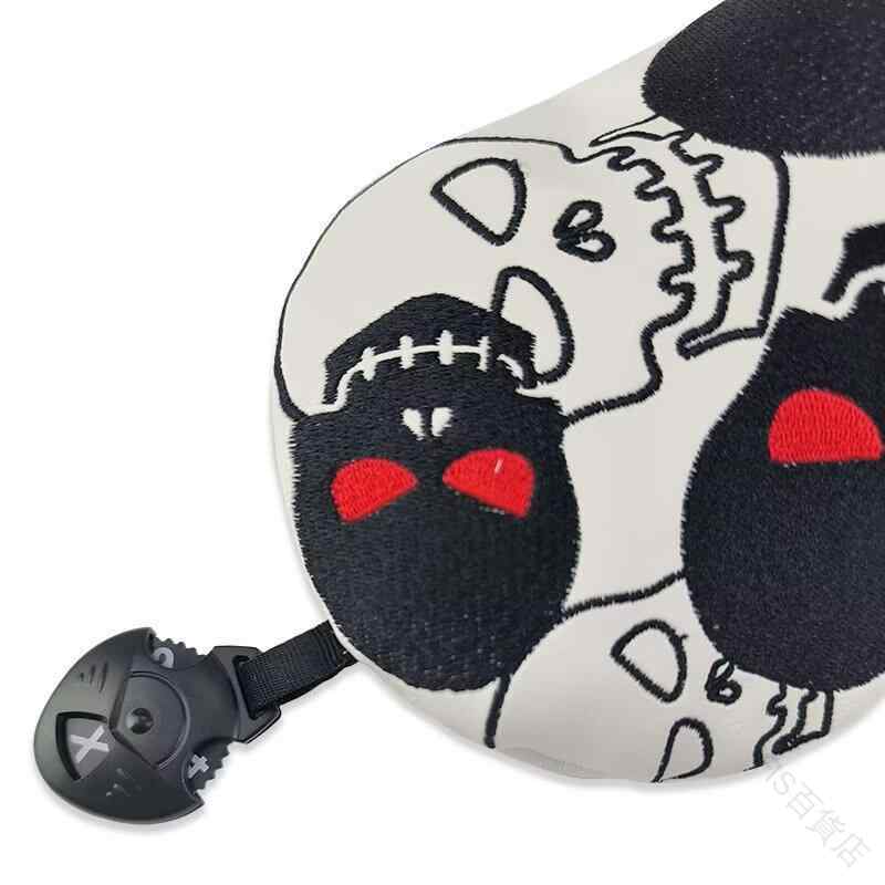 ゴルフウッドヘッドカバー PUレザー合皮使用 スカル柄髑髏刺繍入り スポーティなデザイン アウトドア対..