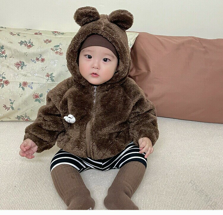 ベビー ボアコート フード付き 防寒 厚手 秋冬 ジャケット キッズ 熊耳 クマ 冬服 裏起毛 暖かい ふわ..