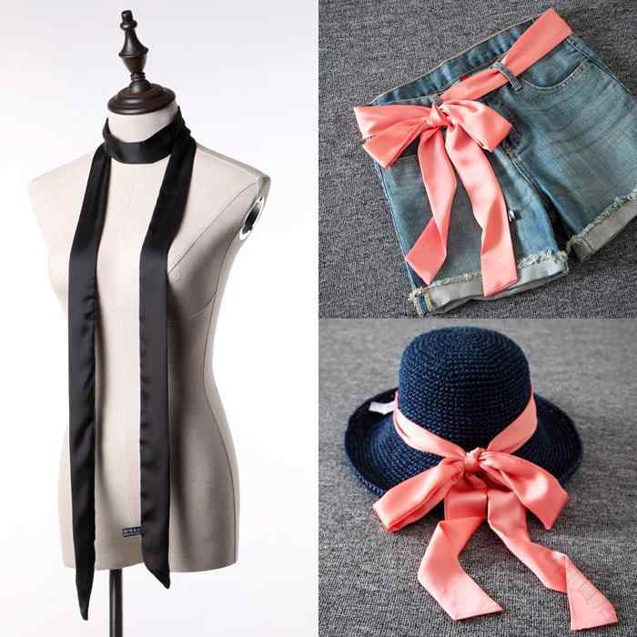 スカーフ おしゃれ 韓国 春秋 薄手 ロング 長い ネクタイ ベルト サテン レディース レッド ブルー フ..