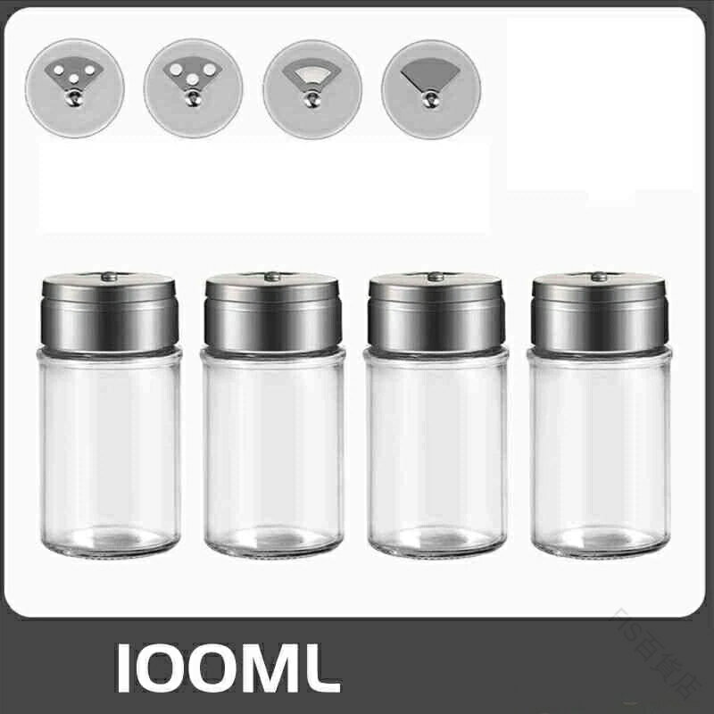 スパイスボトル ガラス製 4個セット 調味料入れ 調味料ボトル 調味料ポット 砂糖入れ ステンレス蓋付き..