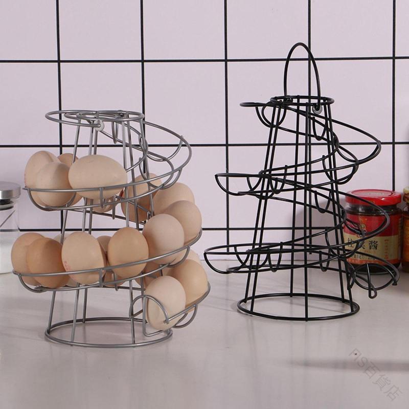 スパイラルエッグディスペンサーワイヤーエッグラック自立型モダンな頑丈回転卵ホルダー収納バスケット..