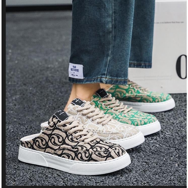 スリッポン メンズ キャンバス スニーカーサンダル かかとなし プリント おしゃれ クロッグ 靴 サボサンダル 夏用 カジュアル 通気性抜群 履きやすい バブーシュシューズ 軽量デザイン