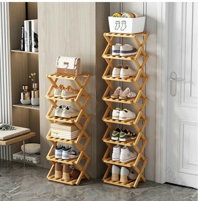 シューズラック 玄関 スリム 靴棚 折りたたみ可能 竹製 木目調 シューズ ラック スリッパ 収納棚 省ス..