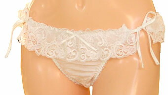 【日本製】ラッセルレースひも付きショーツ M寸ホワイト送料無料(メール便)