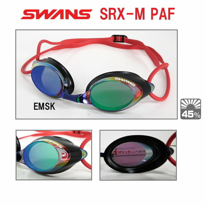 スイムゴーグル レーシング ゴーグル 水泳 競泳 FINA承認 ミラーゴーグル クッション付き SWANS スワンズ PREMIUM ANTI-FOG 曇り止め SRX-MPAF-EMSK