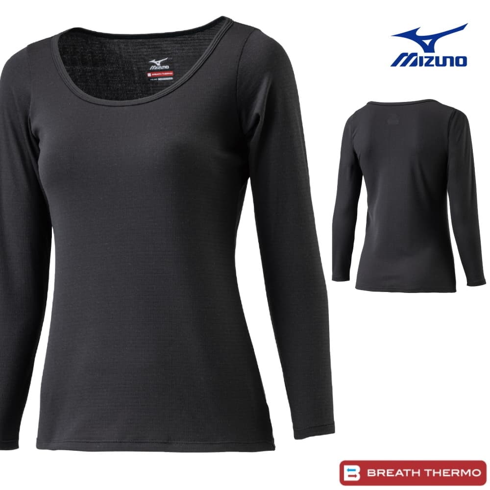 ミズノ MIZUNO ブレスサーモアンダーウエア 薄手 for Daily ラウンドネック9分袖シャツ レディース 女性用 吸湿発熱素材 保温インナーシャツ あ...