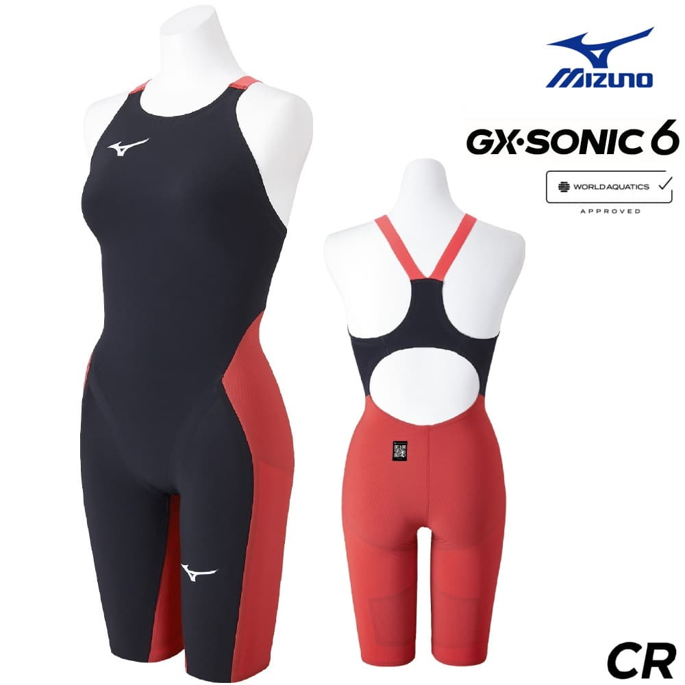 ミズノ 競泳水着 レディース GX SONIC6 CR WA承認 GX SONIC VI ハーフスーツ 布帛素材 競泳全種目 短距離～中・長距離 選手向き MIZUNO 高速水着 女性用 ブラック×レッド N2MGA702