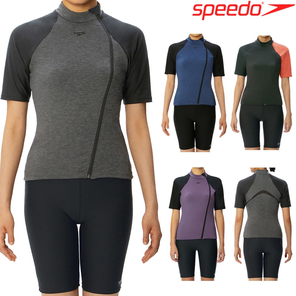 スピード SPEEDO フィットネス水着 女性 セパレート レディース カーヴィーブーンショートスリーブジップセパレート パッド付き ヘザーECO 2023年秋冬モデル SFW32360のサムネイル