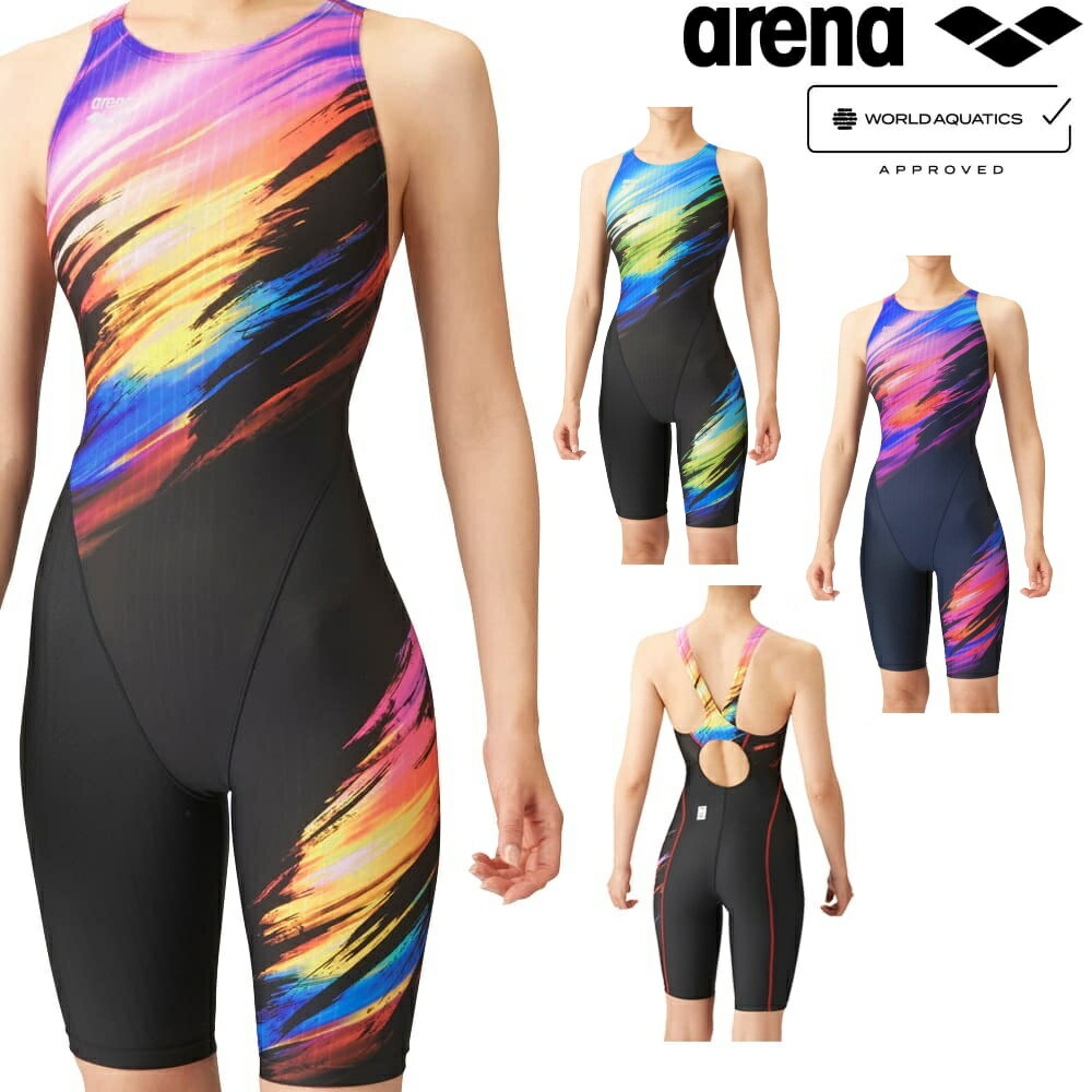 アリーナ ARENA 競泳水着 レディース WORLD AQUATICS承認 レーシングハーフスパッツ オープンバック オールインワン AQUA STRIPE-D 202..