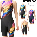 アリーナ ARENA 競泳水着 レディース WORLD AQUATICS承認 レーシングハーフスパッツ オープンバック オールインワン AQUA STRIPE-D 2024年春夏モデル ARN-4060W