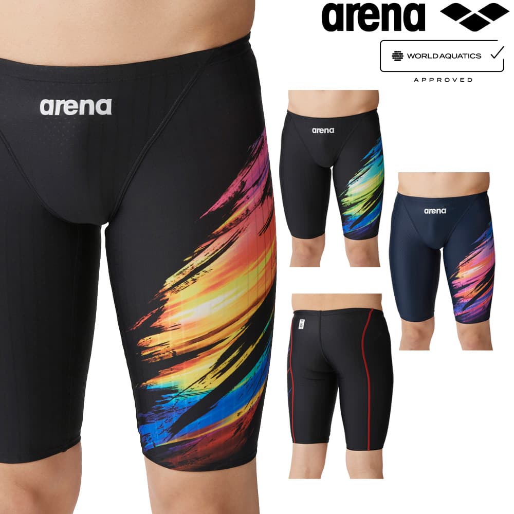 アリーナ ARENA 競泳水着 メンズ WORLD AQUATICS承認 レーシングスパッツ ハーフレッグ AQUA STRIPE-D 2024年春夏モデル ARN-4061M