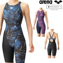 アリーナ ARENA 競泳水着 レディース WORLD AQUATICS承認 レーシングハーフスパッツ オープンバック オールインワン AQUA STRIPE-D 2024年春夏モデル ARN-4068W