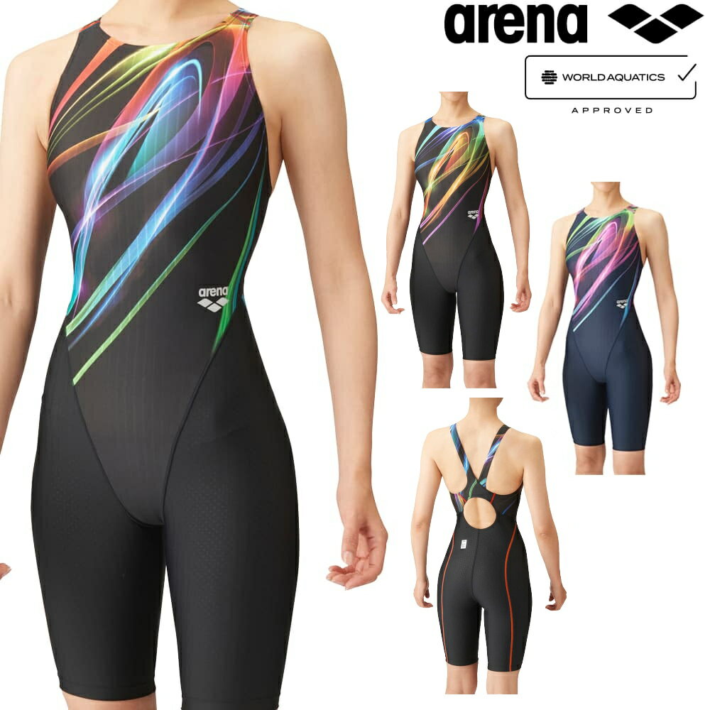 アリーナ ARENA 競泳水着 レディース WORLD AQUATICS承認 レーシングハーフスパッツ オープンバック オールインワン AQUA RACING AQUA STRIPE-D 2024年春夏モデル ARN-4075W