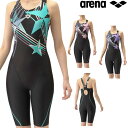 アリーナ ARENA フィットネス水着 レディース フィットネスワンピーススパッツ オールインワン オープンバック ハーフレッグ ぴったりパッド付き AQUA ...
