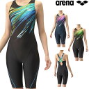 アリーナ ARENA フィットネス水着 レディース フィットネスワンピーススパッツ オールインワン オープンバック ハーフレッグ ひっかけパッド付き AQUA ...